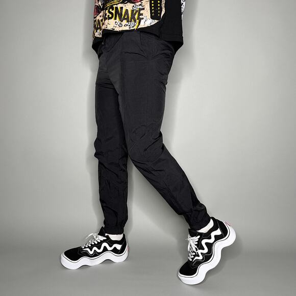 Track Pants Jet Black Nylon Joggers Mesh Lined Elastic Cuffs - Picture 1 of 5
